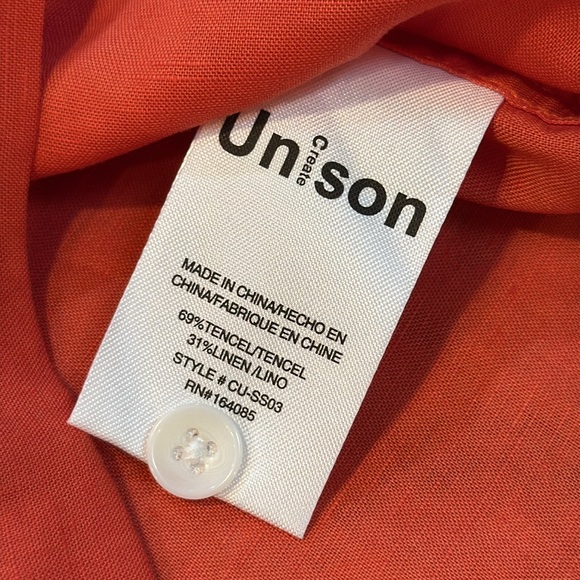 Create Unison | Linen Tencel Blend Button Up Shirt in Orange Size L Large - Picture 9 of 11
